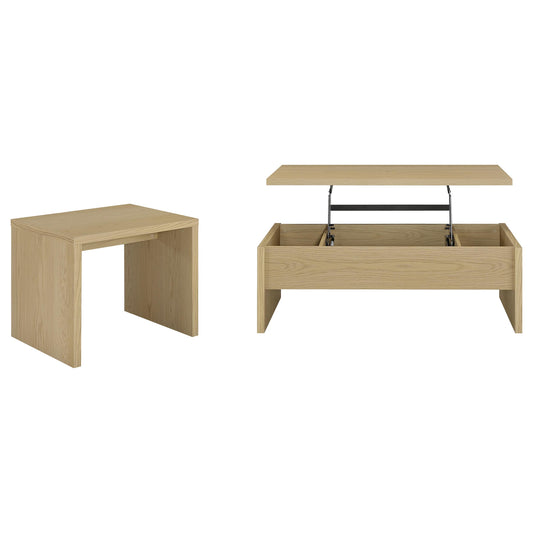 Canoga 2-piece Lift Top Cocktail Coffee Table Set Light Oak