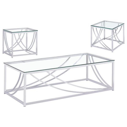 Lille 3-piece Glass Top Coffee And End Table Set Chrome