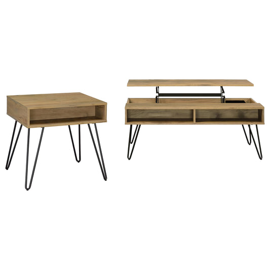 Fanning 2-piece Lift Top Coffee and End Table Set Golden Oak