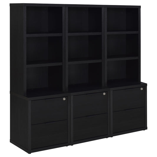 Westpark 3-piece Wall Unit Bookcase Set with USB Black