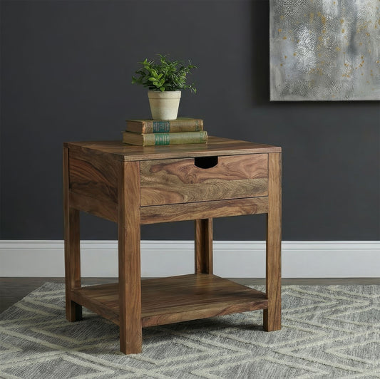 Esther 1-drawer Solid Wood Side End Table Natural Sheesham