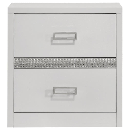 Viana Contemporary 2-Drawer Nightstand with Chrome Pulls White High Gloss