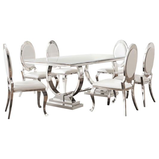 Antoine 7-piece White Tempered Glass Dining Set Cream White Chairs