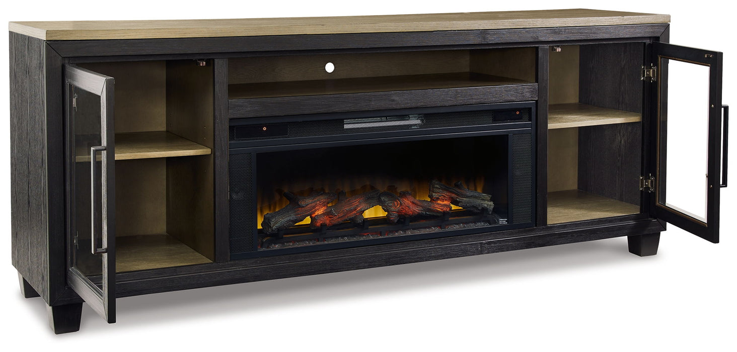 Foyland - 83" TV Stand With Electric Infrared Fireplace Insert - Black / Brown
