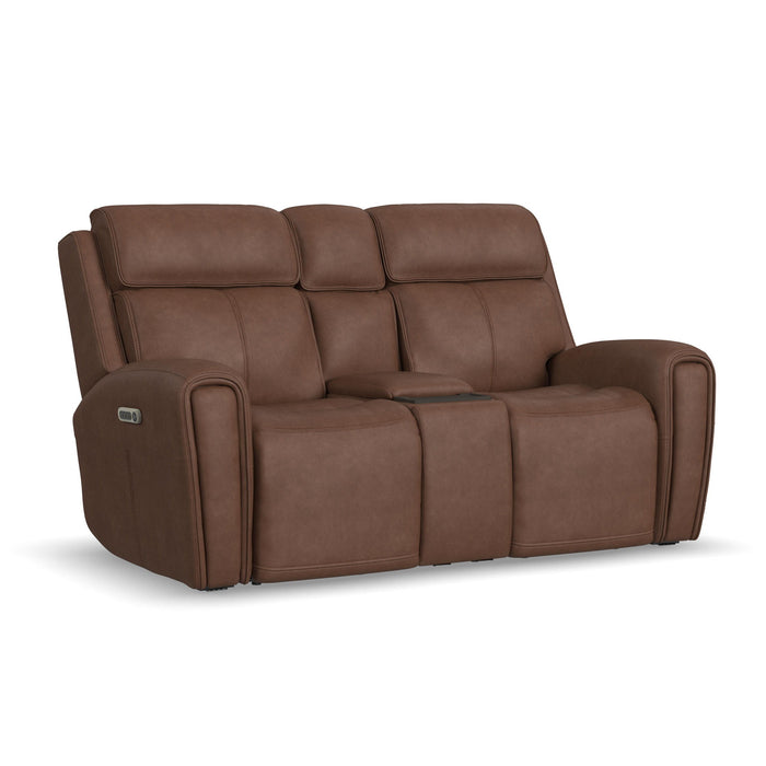 Warren - Power Reclining Loveseat With Console, Power Headrest & Lumbar - Dark Brown