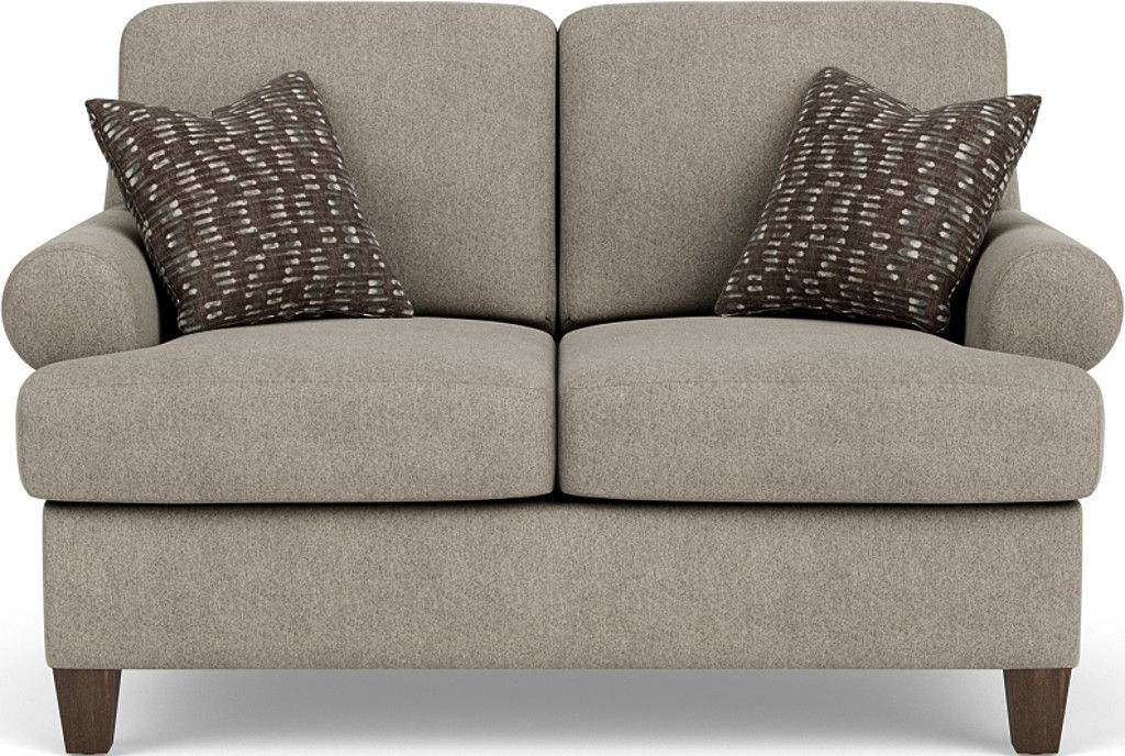 Moxy - Fabric Loveseat, T-Shaped Seat Cushion, Curved Sock Arms