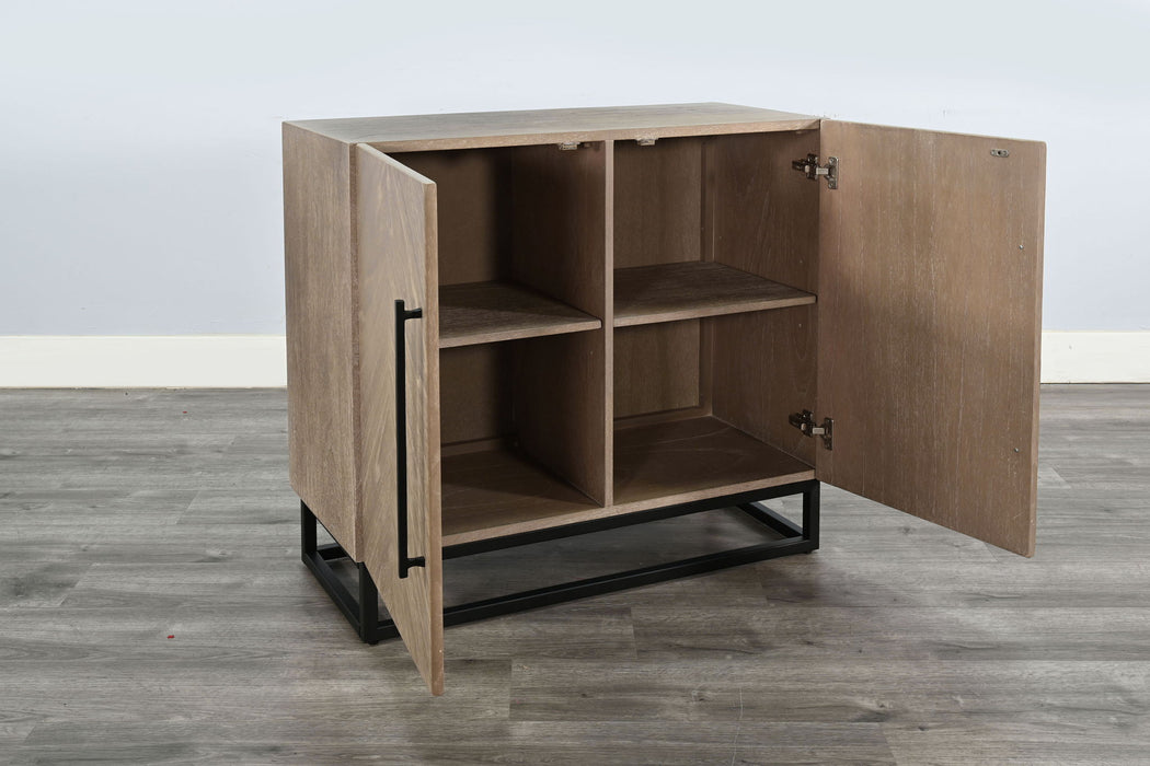 Wood Accent Cabinet With Chevron Doors And Metal Base - Wheat