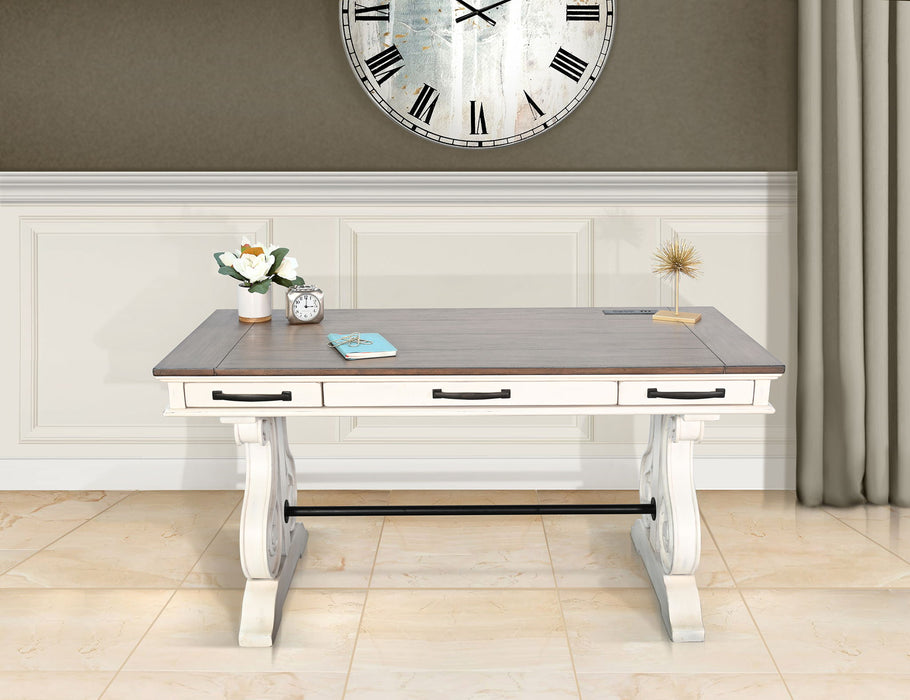 Pasadena - Desk With Power Strip - Buckskin / Marble White