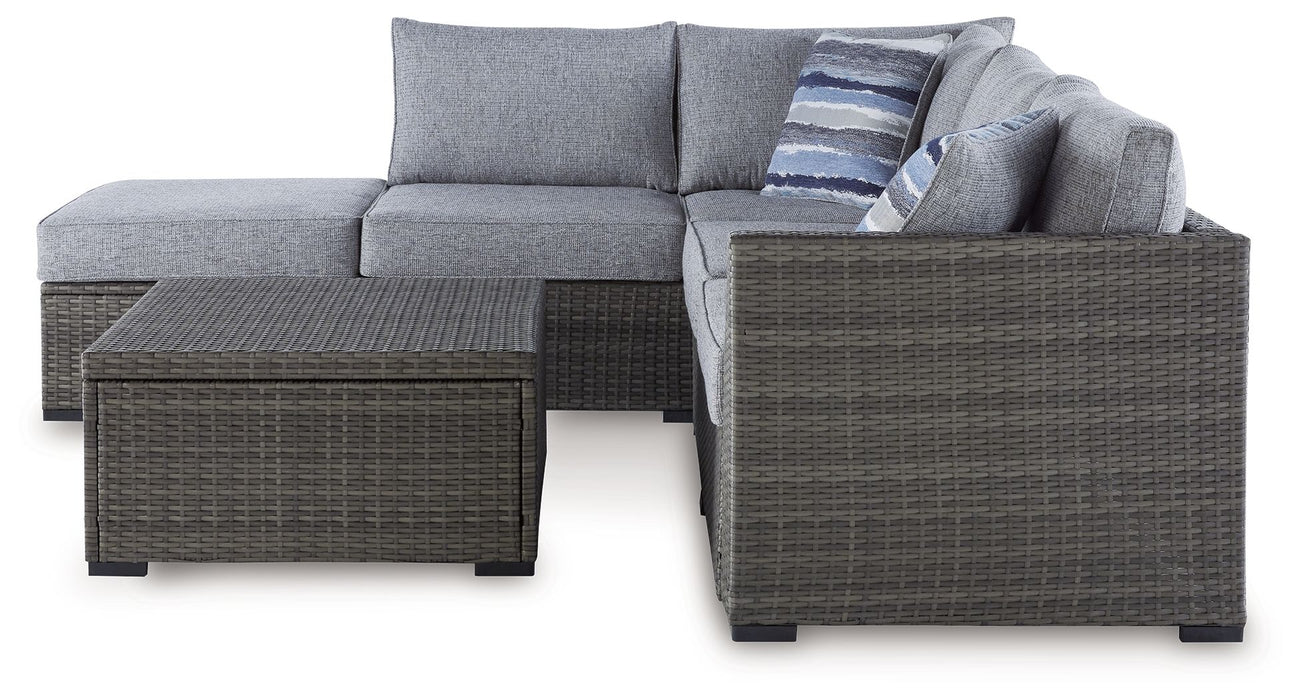 Petal Road - Loveseat Sectional, Ottoman, Table Set (Set of 4) - Gray