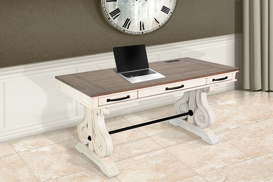 Pasadena - Desk With Power Strip - Buckskin / Marble White