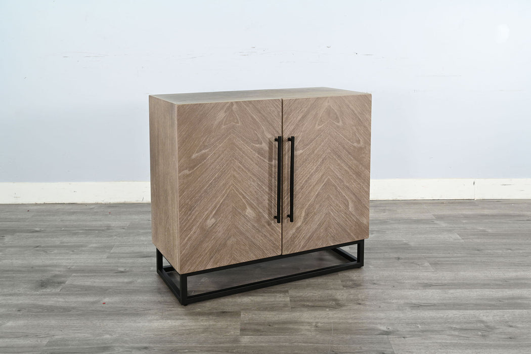 Wood Accent Cabinet With Chevron Doors And Metal Base - Wheat