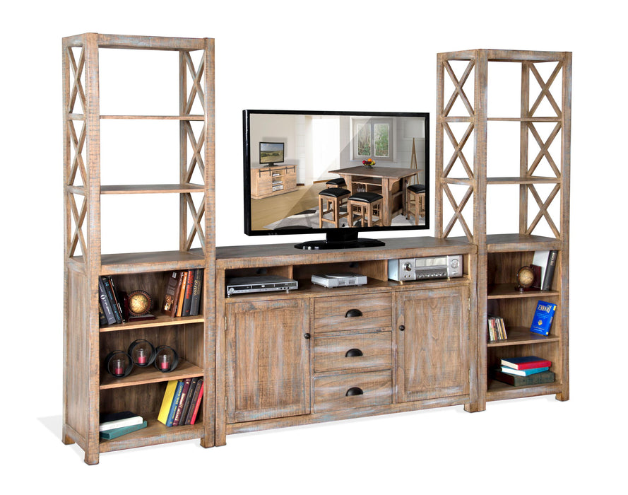Durango - Entertainment Wall With 66" Console & 2 Piers - Weathered Brown