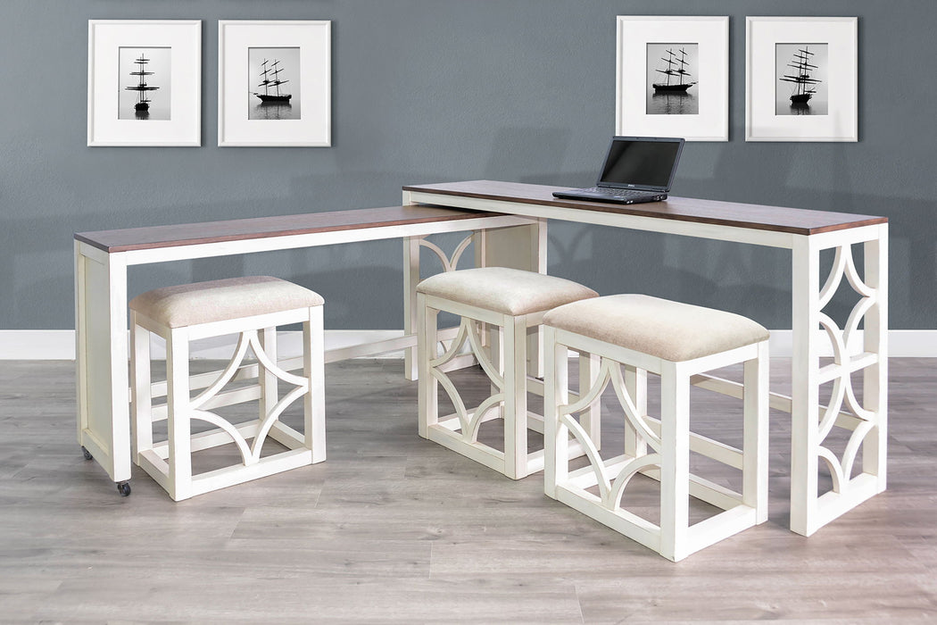 Pasadena - Nesting Console Table With Stools (5 Piece Set) - Buckskin / Marble White