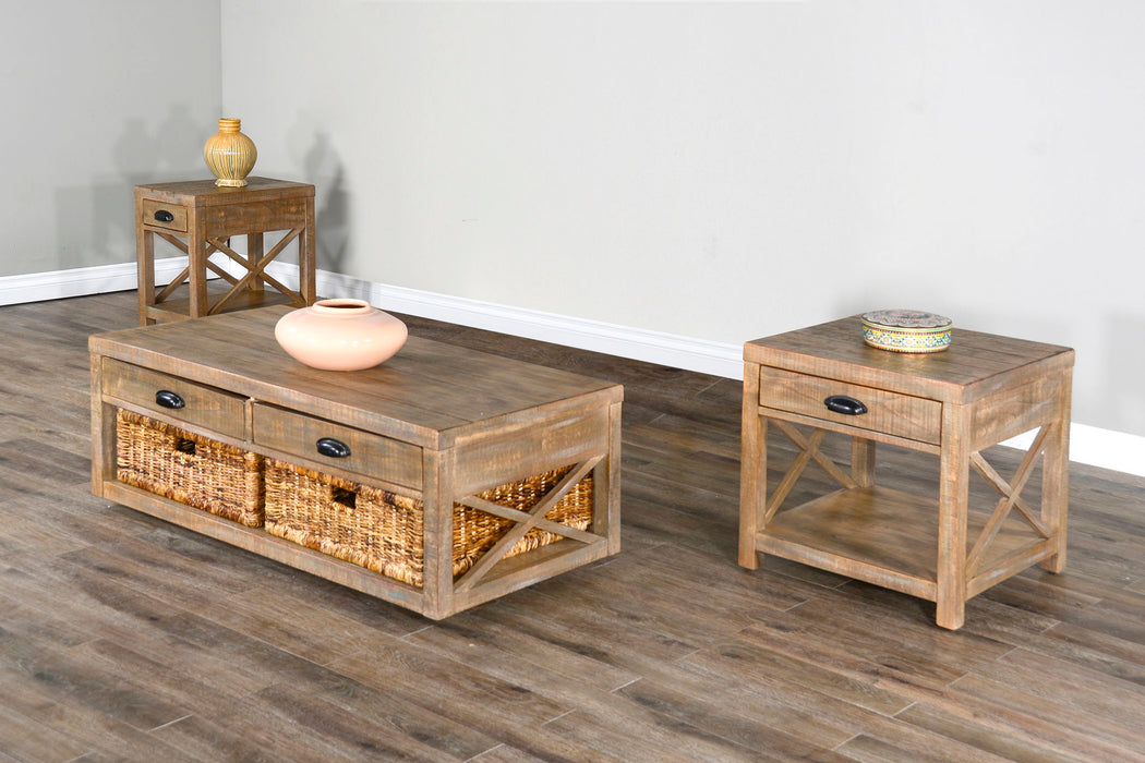Durango - Cocktail Table (No Basket) With Planked Top - Weathered Brown