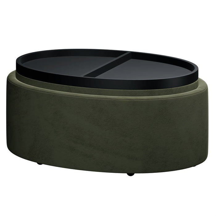 Casey - Reversible Tray Top Storage Ottoman With Polyester Velvet, Hidden Storage And Castors - Moss Green
