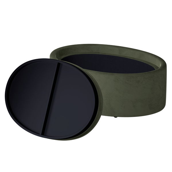 Casey - Reversible Tray Top Storage Ottoman With Polyester Velvet, Hidden Storage And Castors - Moss Green
