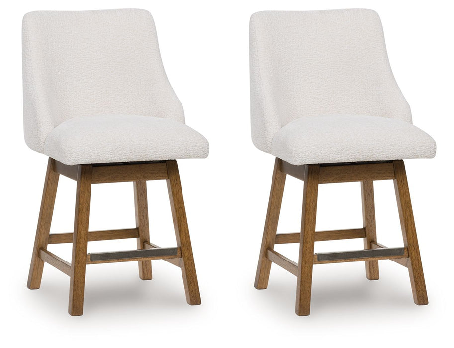 Cabalynn - Upholstered Swivel Barstool (Set of 2) - Oatmeal / Light Brown