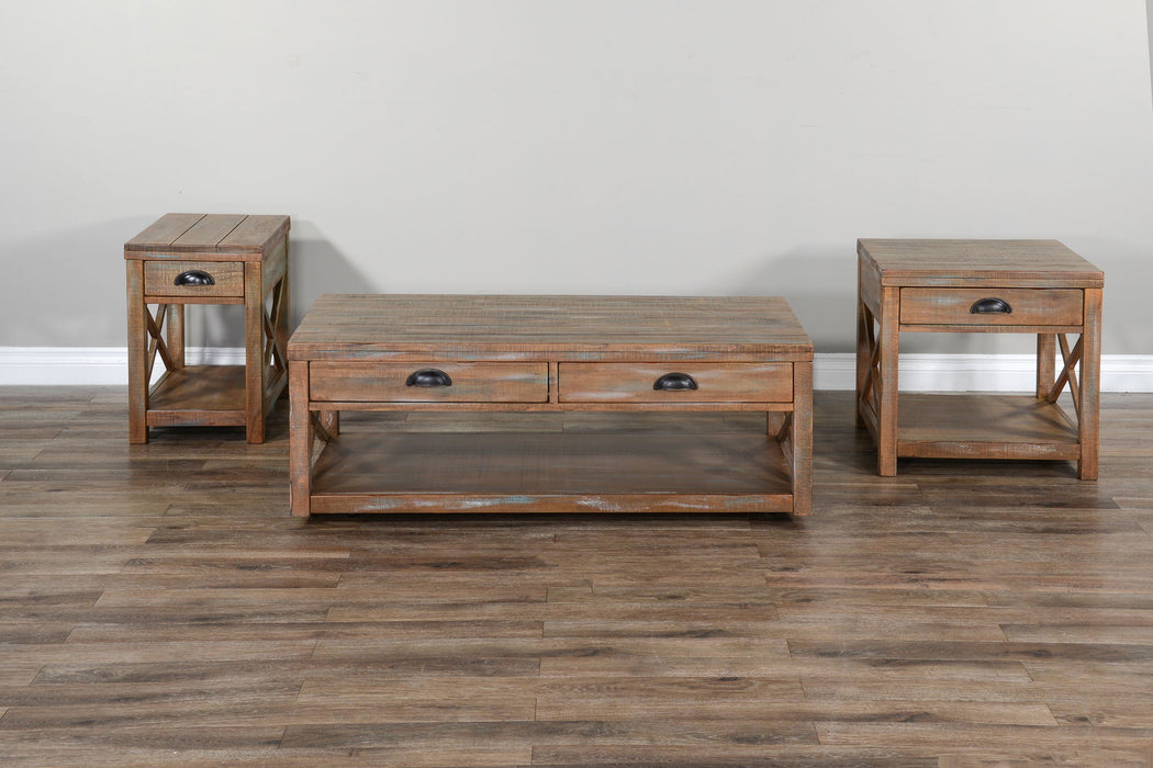 Durango - Cocktail Table (No Basket) With Planked Top - Weathered Brown