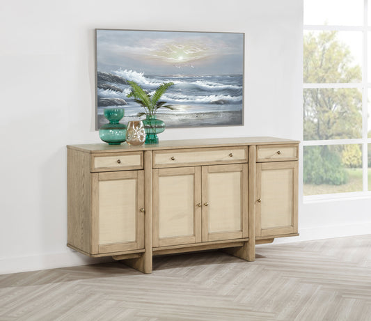 Kailani 4-door Cane Sideboard Buffet Cabinet Beige Oak