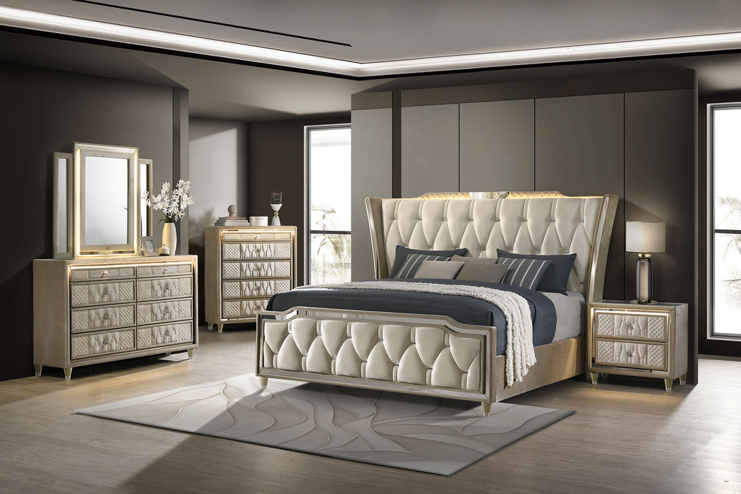 Lorient 2-drawer LED Nightstand with USB Ivory and Camel