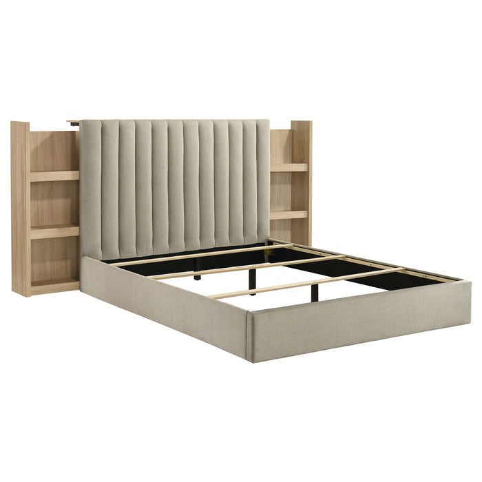 Arielle Queen Bookcase Panel Storage Bed Light Oak