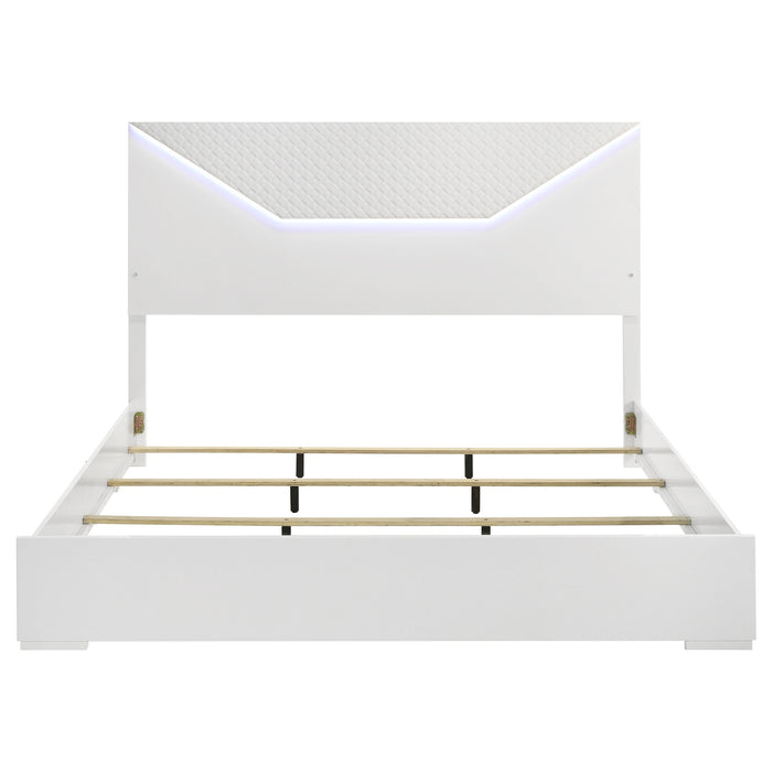 Ives Eastern King Panel Bed LED Headboard White High Gloss