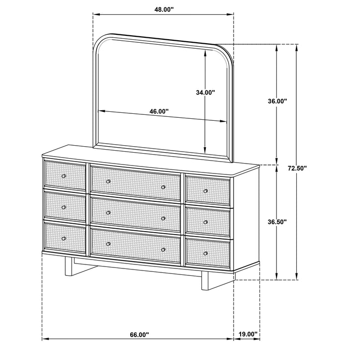 Kailani 9-drawer Dresser and Mirror Beige Oak