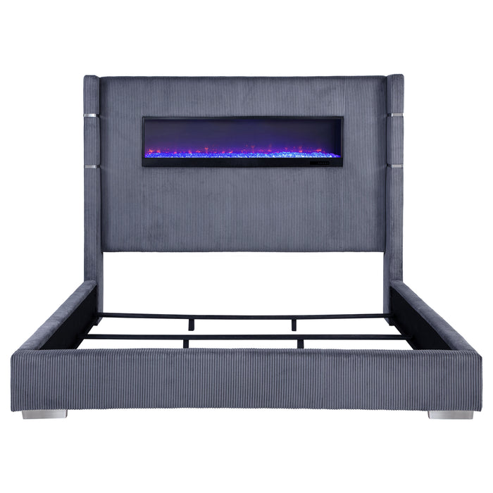 Tisdall Upholstered Eastern King Flame Visualizer Bed Grey
