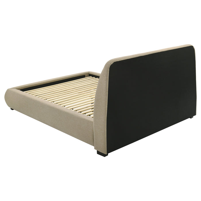 Mokena 46-inch Upholstered Queen Platform Bed Brown