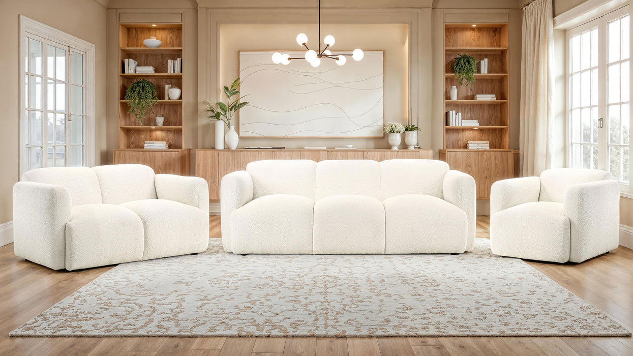 Dorset Fabric Upholstered Round Track Arm Loveseat White