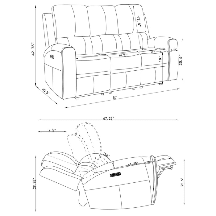 Brickston 3-piece Triple Power Reclining Sofa Set Grey