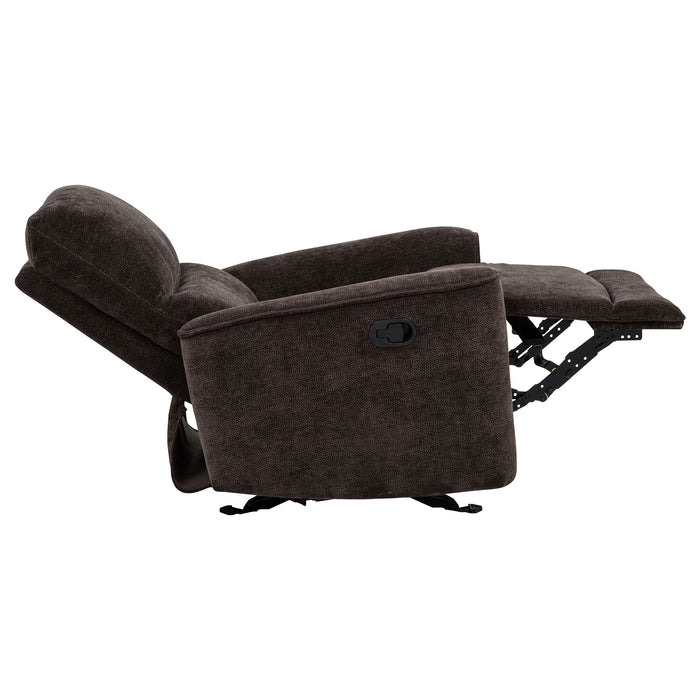 Navarro Chenille Upholstered Glider Recliner Dark Brown