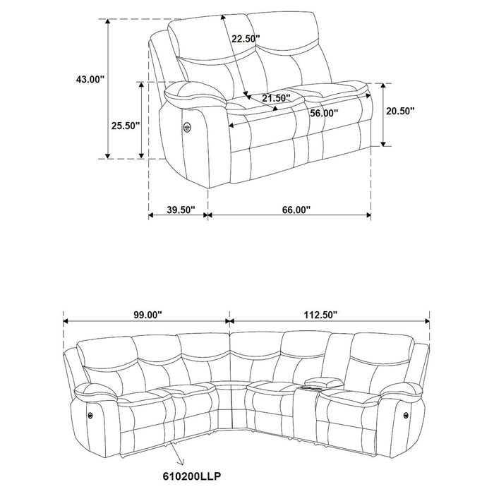 Sycamore Upholstered Power Reclining Sectional Sofa Grey