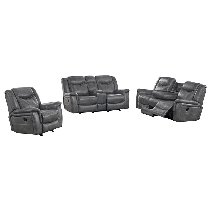 Conrad 3-piece Upholstered Padded Arm Motion Sofa Set Grey