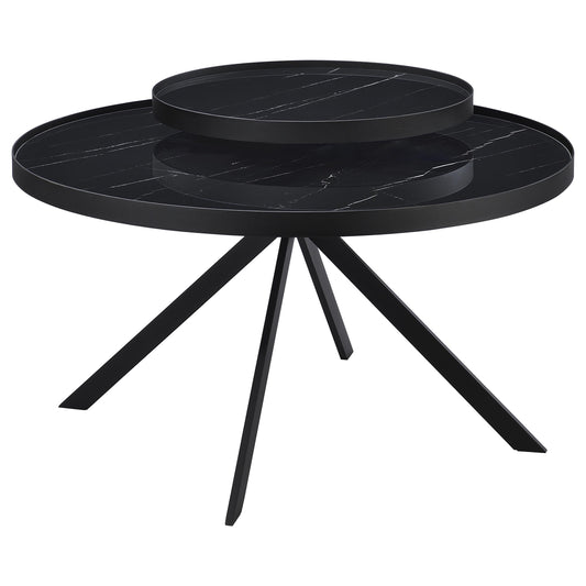 Briggs Round Marble Printed Glass Top Coffee Table Black
