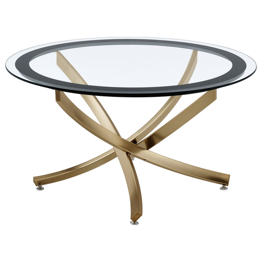 Brooke Round Glass Top Coffee Table Metal Base Brass