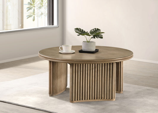 Adina 36-inch Round Wood Coffee Table Distressed Light Brown