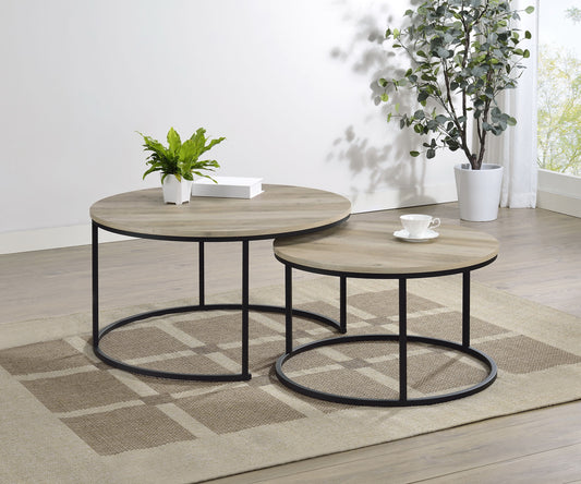 Lainey 2-piece Round Nesting Coffee Table Distressed Pine