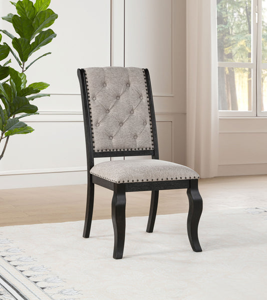 Phelps Upholstered Dining Side Chair Tan Distressed Noir (Set of 2)