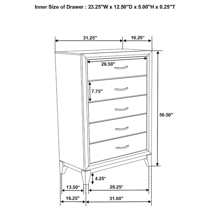 Valen 5-drawer Bedroom Chest of Drawers Light Taupe