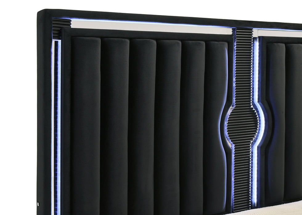 Ravenne Velvet Upholstered Queen LED Panel Bed Black