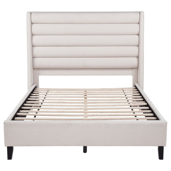 Leslie Upholstered Tufted Full Wingback Platform Bed Beige
