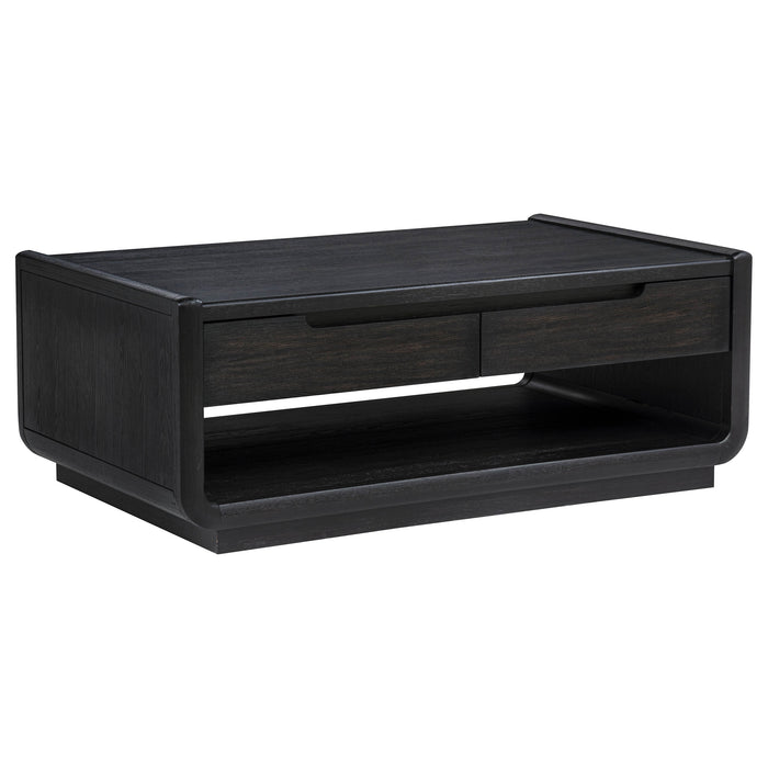 Leandro 2-drawer Wood Cocktail Coffee Table Burnished Black