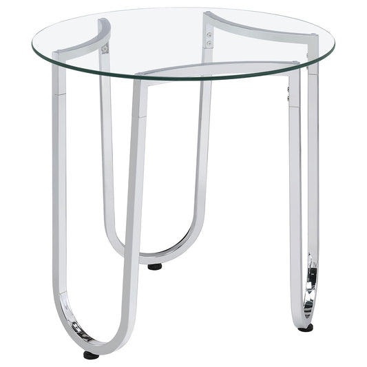 Beller Round Tempered Glass Top End Side Table Chrome