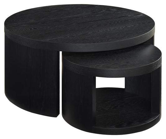 Sweeney 2-piece Round Wood Occasional Nesting Table Set Black