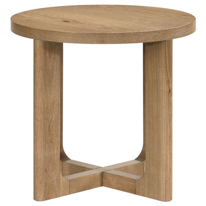 Kessler 2-piece Round Sculptural Wood Coffee Table Set Light Oak