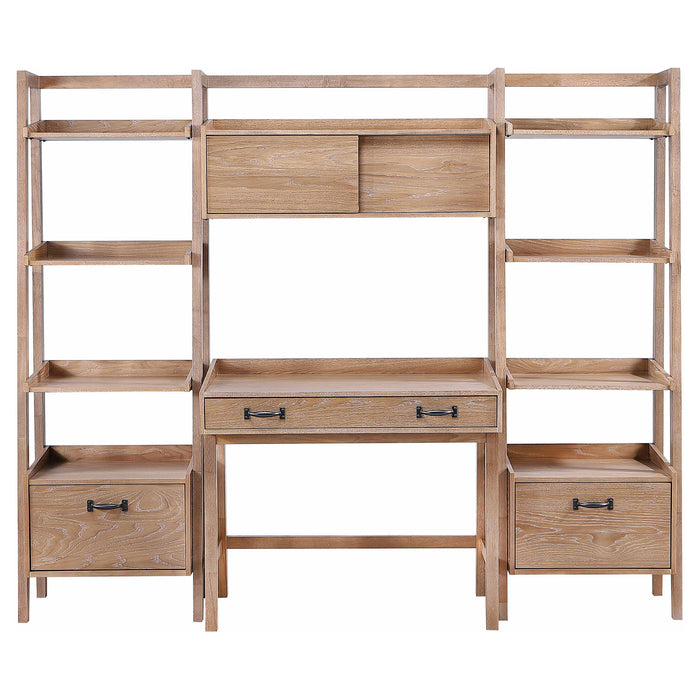 Fabian 4-piece Computer Desk and Bookshelf Set Distressed Light Brown