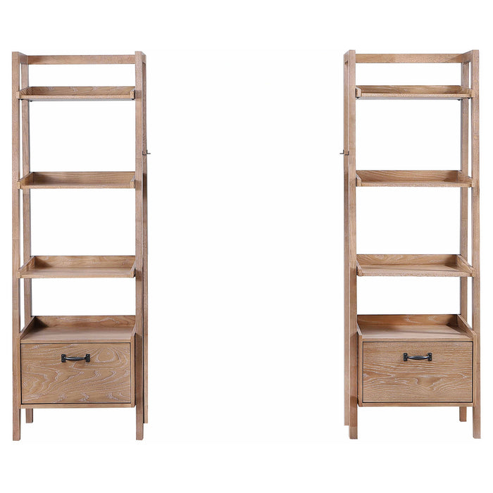 Fabian 2-piece 4-shelf Bookshelf with Drawer Distressed Light Brown