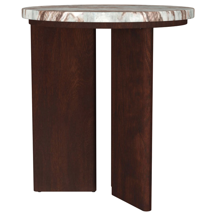 Jenna 2-piece Round Marble Top Coffee Table Set Brown