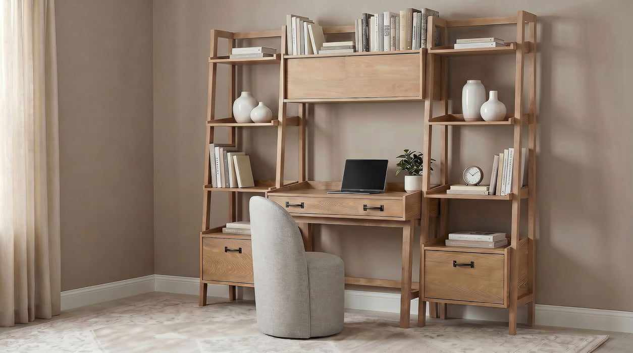 Fabian 4-piece Computer Desk and Bookshelf Set Distressed Light Brown
